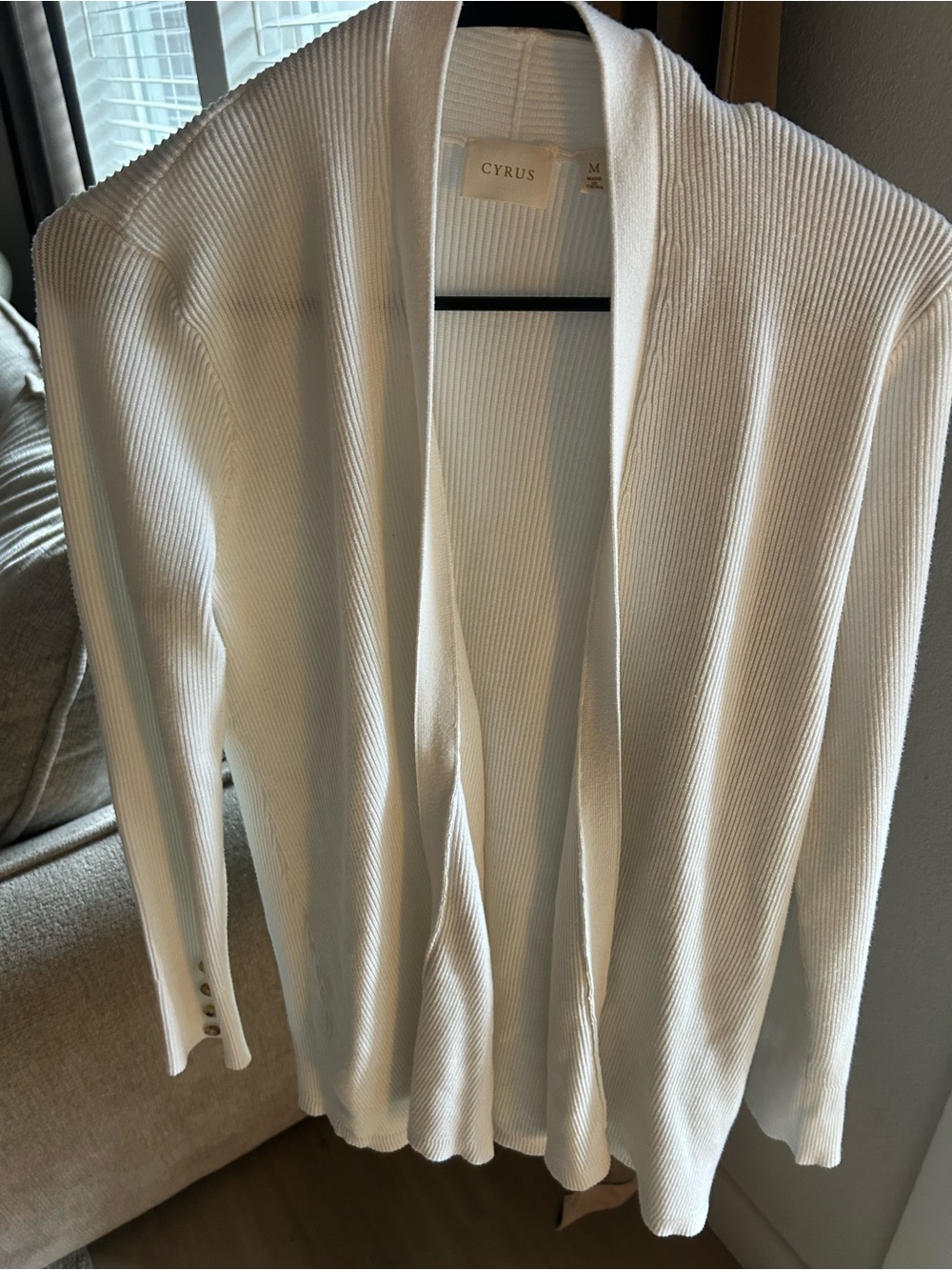 Cyrus White Ribbed Open-Front Cardigan